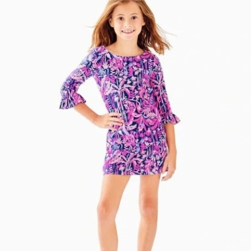 Lilly Pulitzer girls mini sophie ruffle dress bright navy swing of things XL NWT